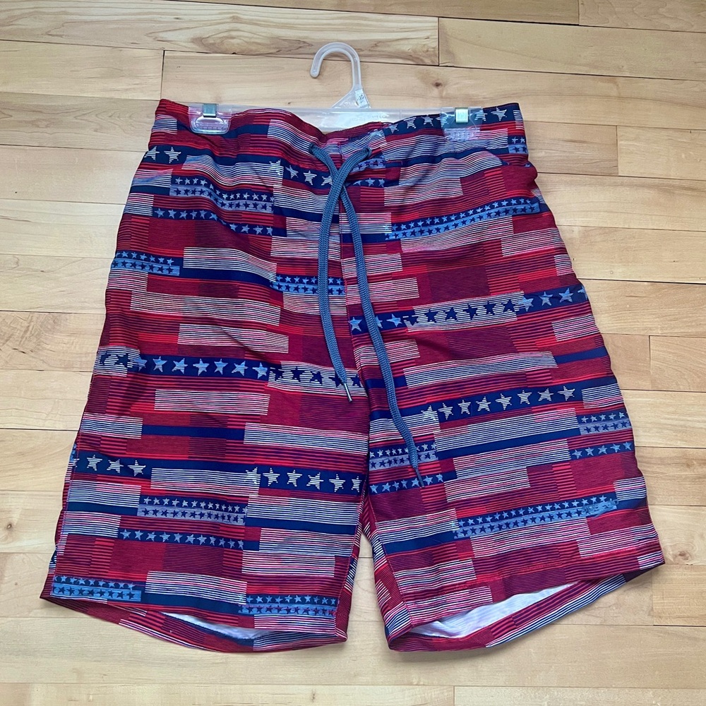 Speedo Red and Blue Star Pattern Swim Trunks